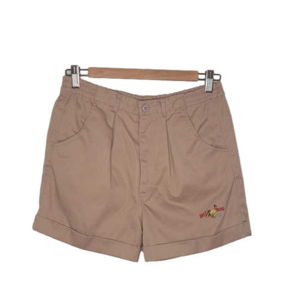 Vintage Tan Beige 'Hotdog' Embroidered Shorts - Picture 1 of 8